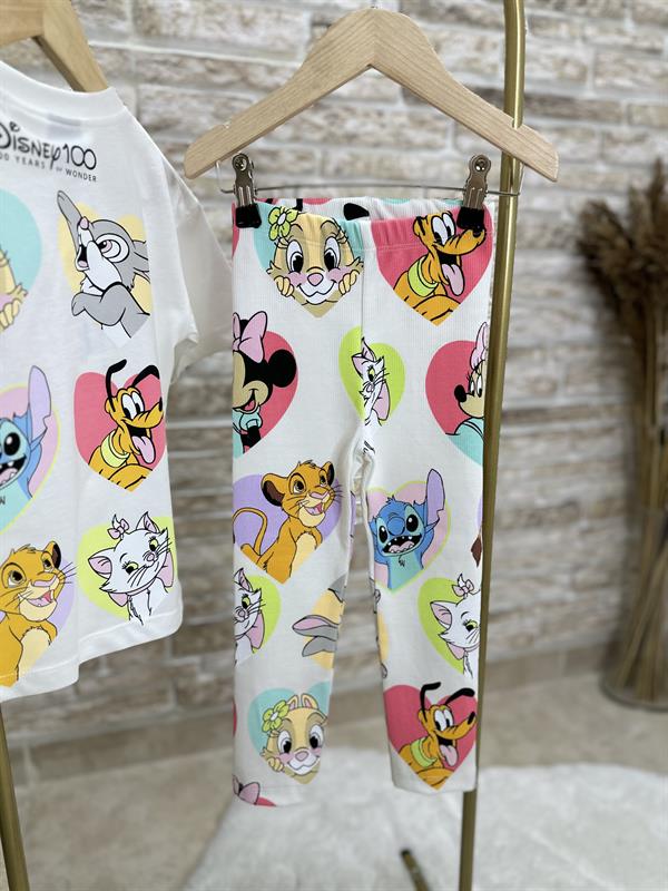 Kız Çocuk Mickey Friends Beyaz Tayt Fitilli Takım