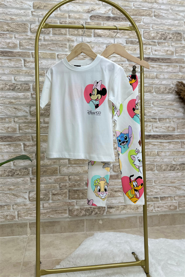Kız Çocuk Mickey Friends Beyaz Tayt Fitilli Takım