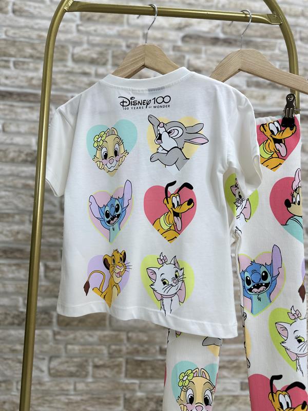 Kız Çocuk Mickey Friends Beyaz Tayt Fitilli Takım