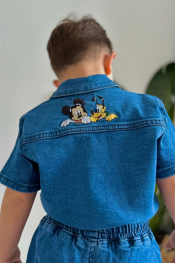 Mickey Goofy Denim Şortlu Takım