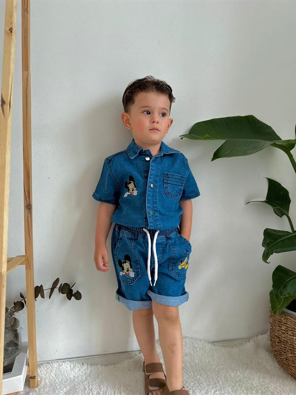 Mickey Goofy Denim Şortlu Takım