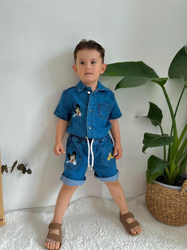 Mickey Goofy Denim Şortlu Takım