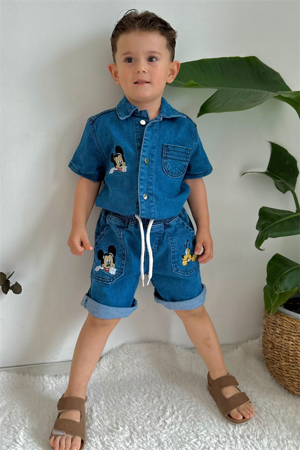 Mickey Goofy Denim Şortlu Takım