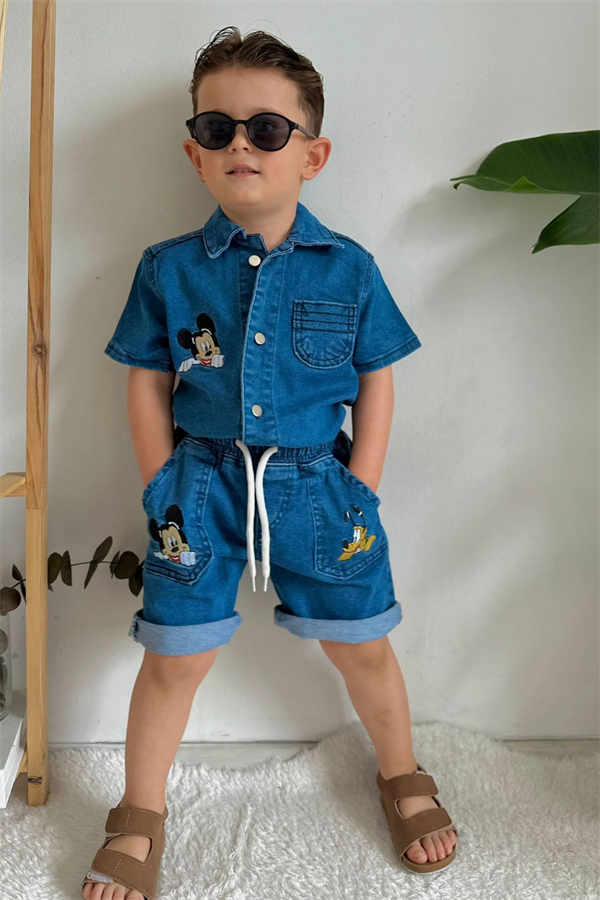 Mickey Goofy Denim Şortlu Takım