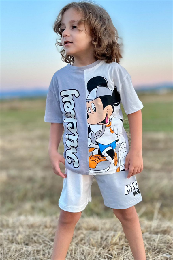 Mickey Gri Beyaz Şortlu Takım