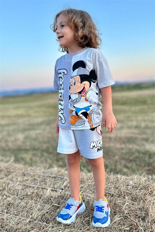 Mickey Gri Beyaz Şortlu Takım