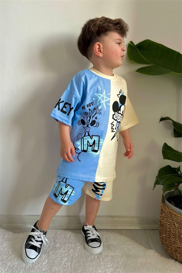 Mickey Mavi Krem Şortlu Takım