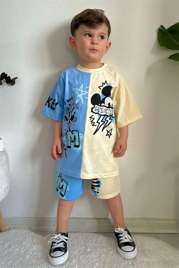 Mickey Mavi Krem Şortlu Takım
