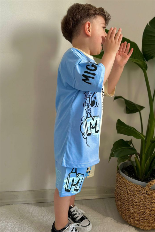 Mickey Mavi Krem Şortlu Takım