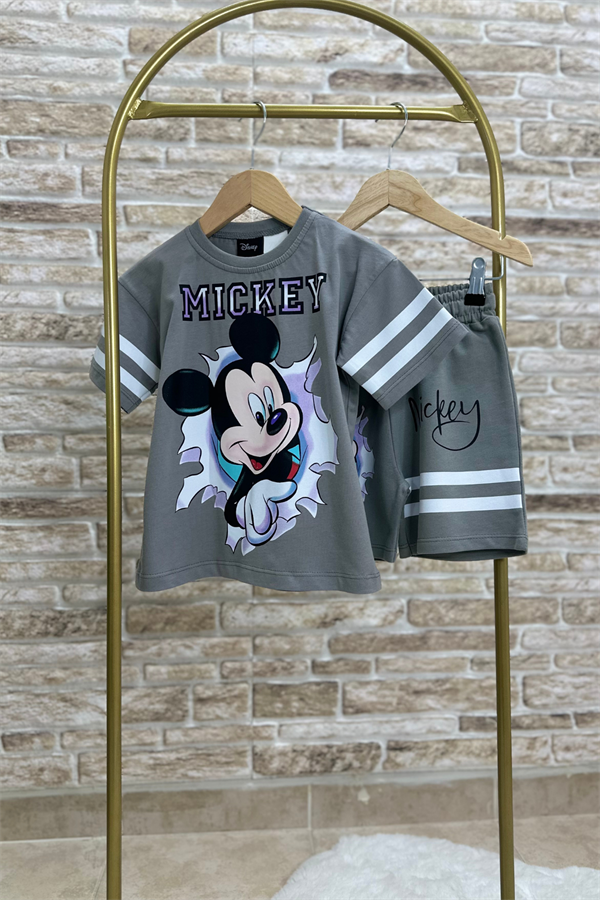 Mickey Mouse Gri Şortlu Takım