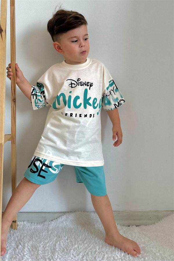 Mickey Mouse Yeşilli Şortlu Takım
