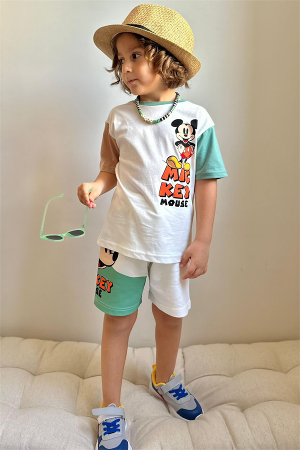 Mickey Yeşil Beyaz Şortlu Takım