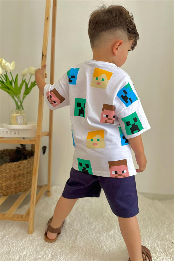 Minecraft Beyaz Laci Şortlu Takım