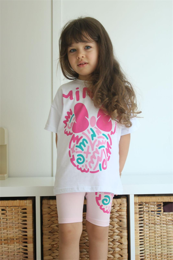 Minnie Baskı Biker Tayt Takım