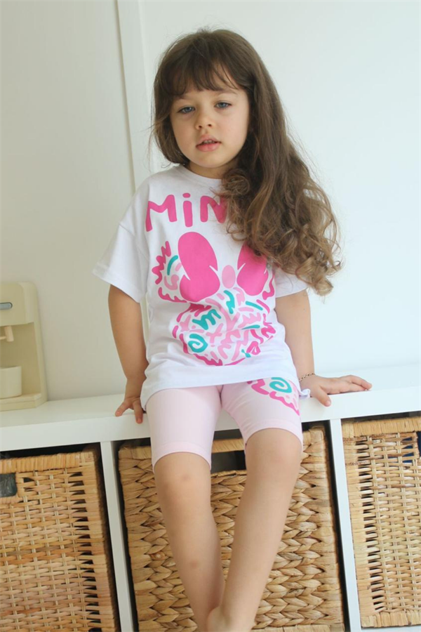 Minnie Baskı Biker Tayt Takım