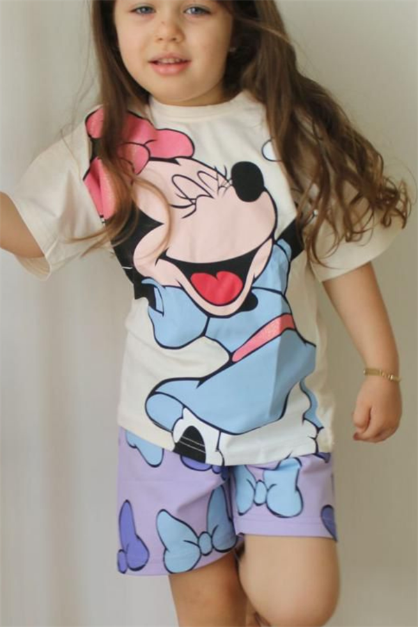 Minnie  Baskı Lila Şortlu Takım