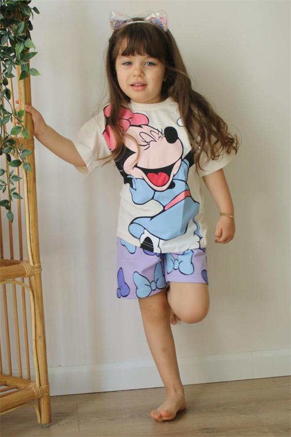Minnie  Baskı Lila Şortlu Takım