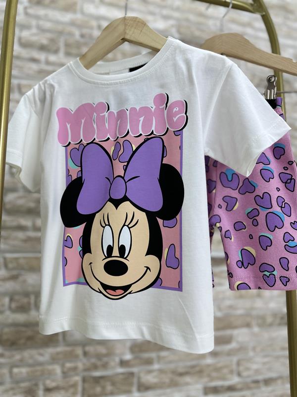 Minnie Kalpli Lila Fitilli Biker Tayt Takım