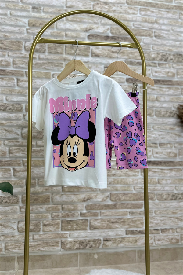 Minnie Kalpli Lila Fitilli Biker Tayt Takım