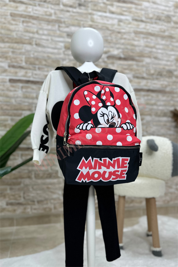 Minnie Mouse Baskı Puantiyeli Kırmızı Çanta