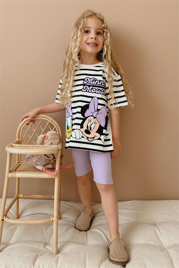 Minnie Mouse Lila Biker Tayt Takım