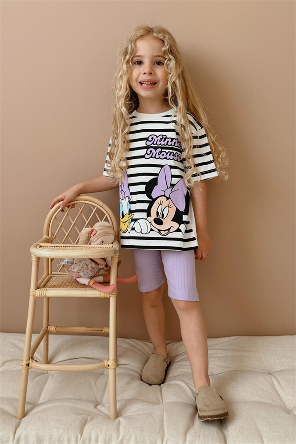 Minnie Mouse Lila Biker Tayt Takım