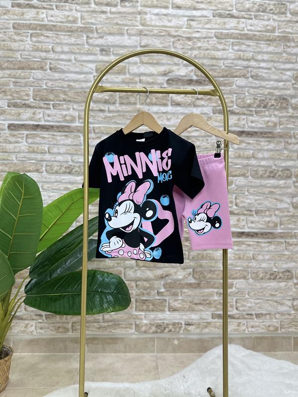Minnie Siyah Pembe Biker Tayt Takım