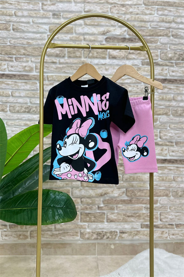Minnie Siyah Pembe Biker Tayt Takım
