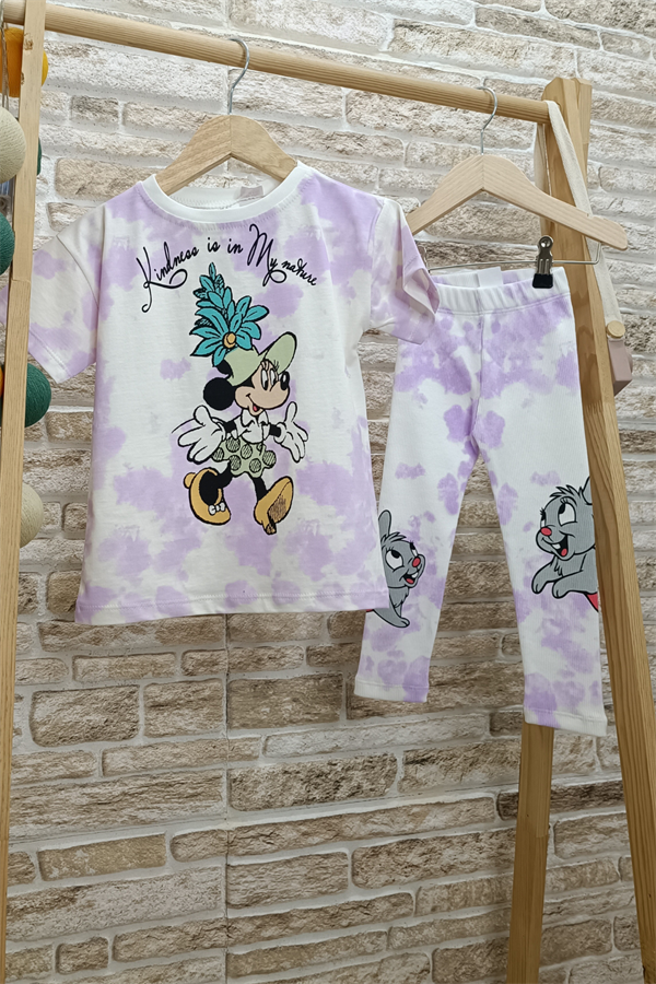 Minnie & Soncap Baskılı Lila Fitilli Taytlı Takım