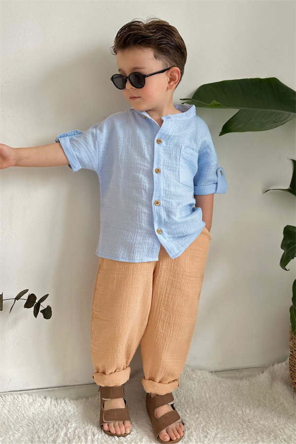 Müslin Buz Mavi Krem Takım