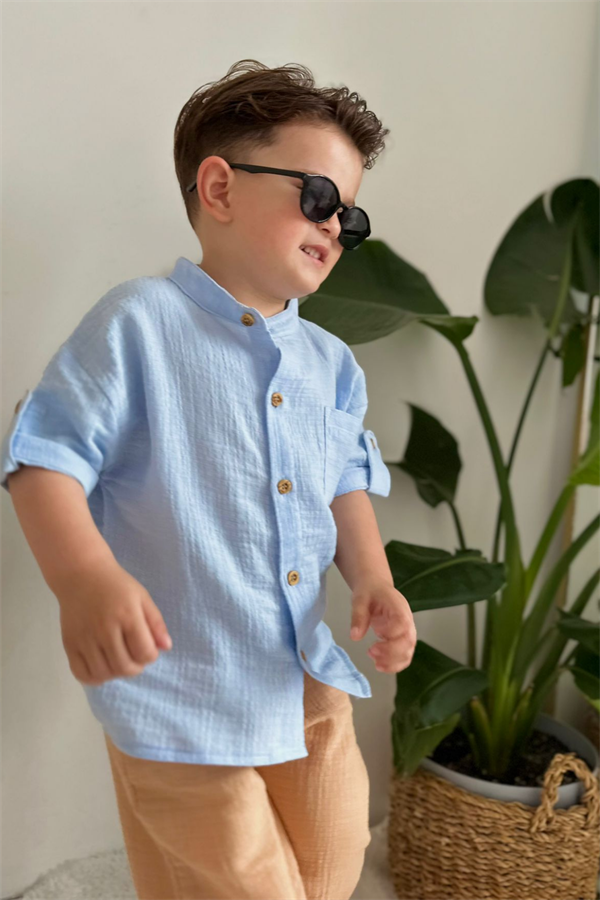 Müslin Buz Mavi Krem Takım