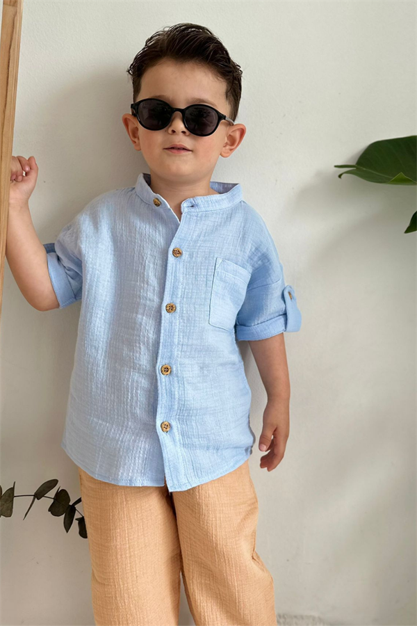 Müslin Buz Mavi Krem Takım