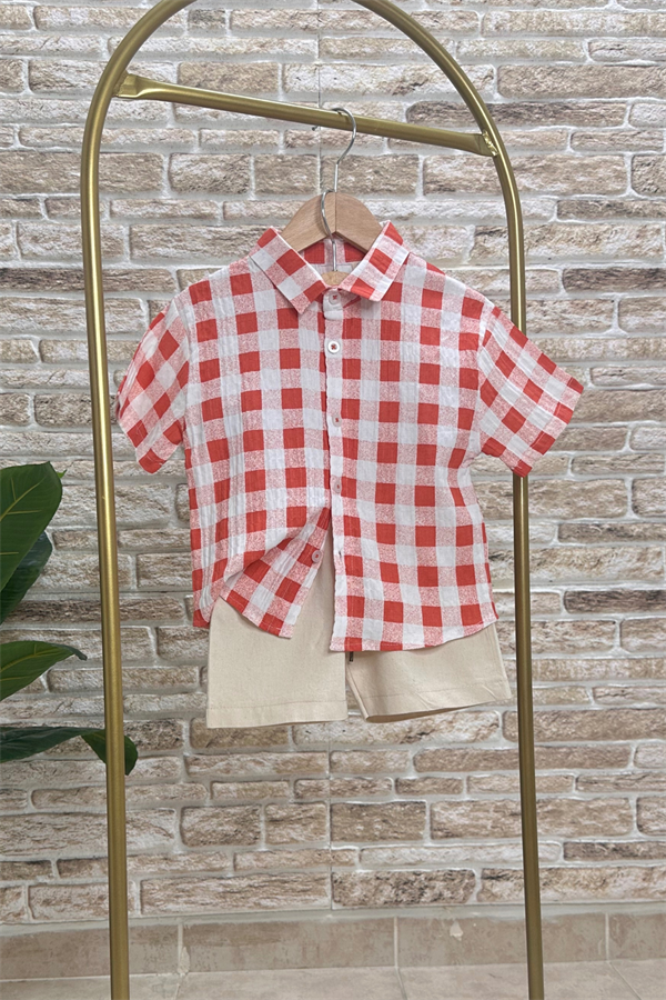 Müslin Gömlekli Pötikareli Şortlu Takım