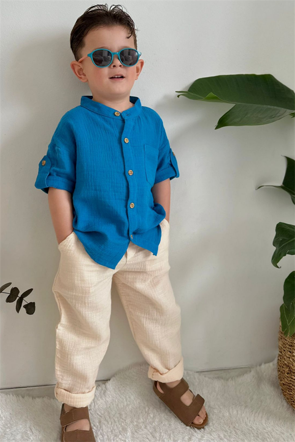 Müslin Lacivert Krem Takım