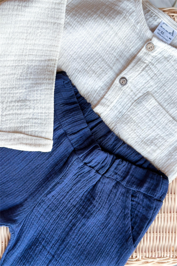 Müslin Lacivert Krem Takım