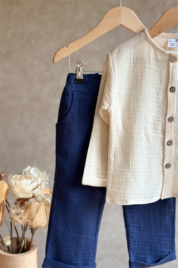 Müslin Lacivert Krem Takım