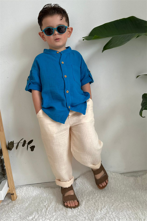 Müslin Lacivert Krem Takım