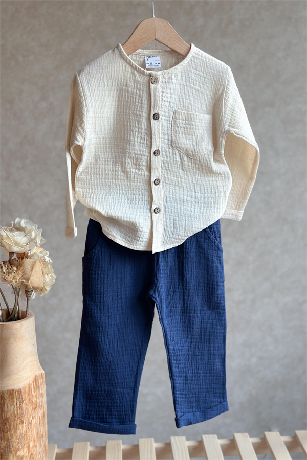 Müslin Lacivert Krem Takım