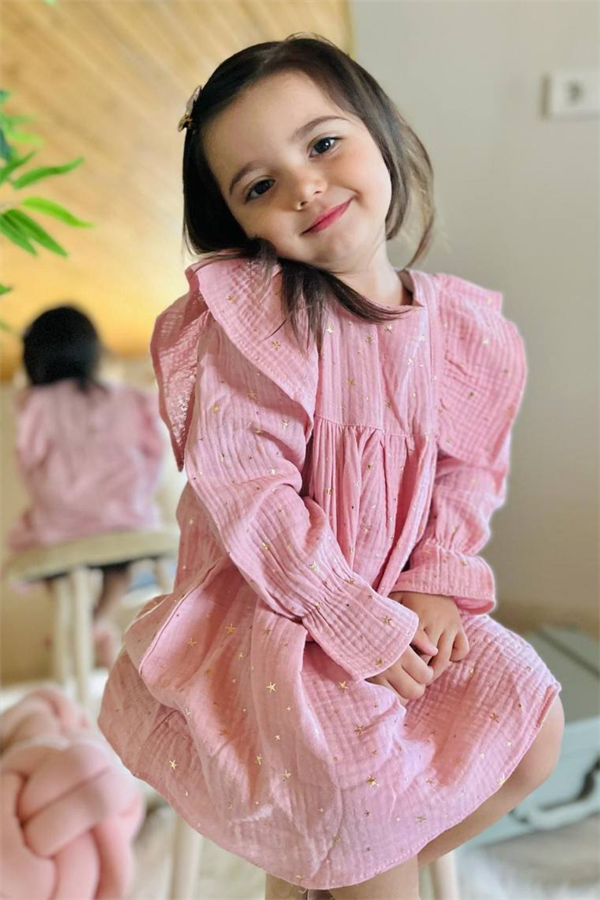 Müslin Yıldızlı Pudra Elbise