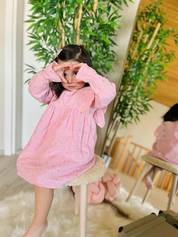 Müslin Yıldızlı Pudra Elbise