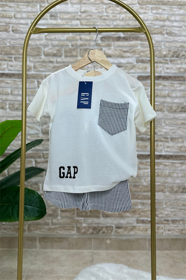 Nakışlı Gap Siyah Şortlu Takım