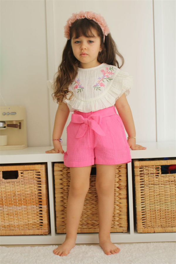 Nakışlı Müslin Şortlu Takım