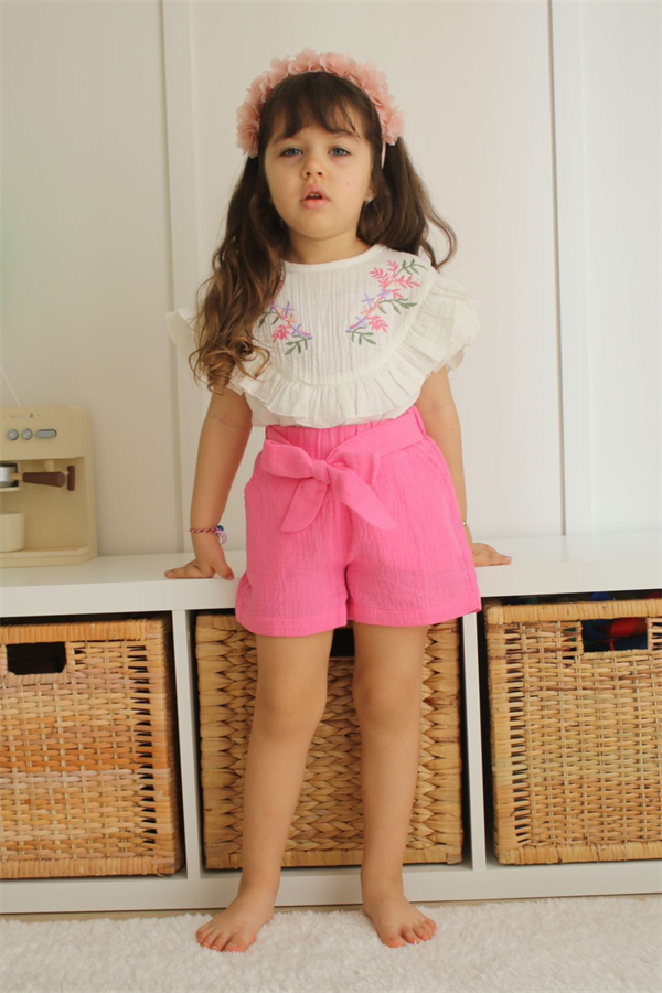 Nakışlı Müslin Şortlu Takım