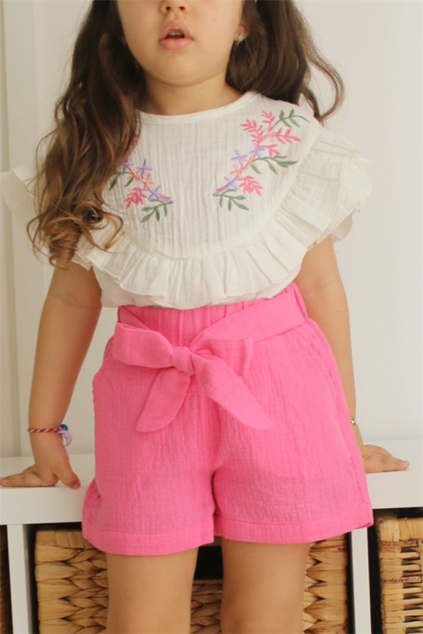 Nakışlı Müslin Şortlu Takım