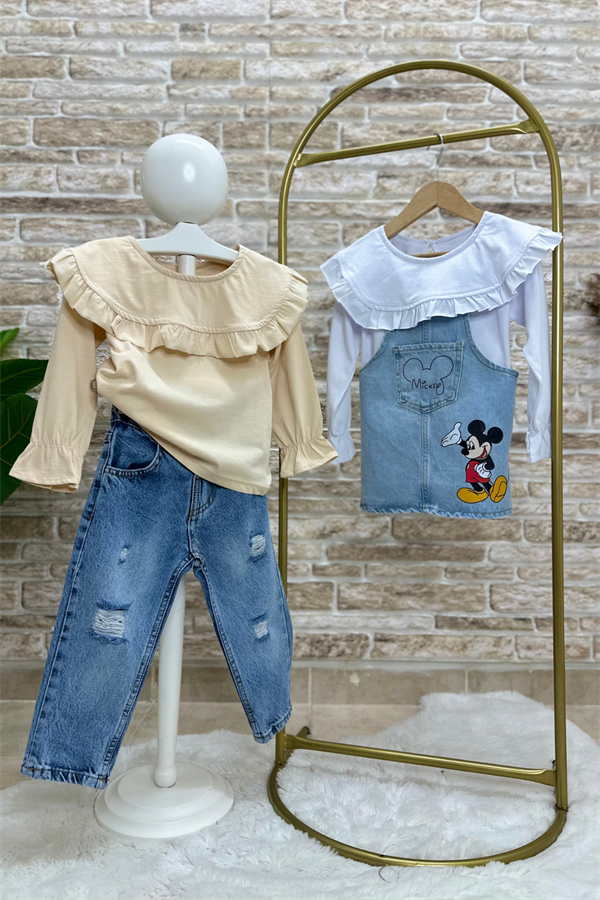 Önlük Yaka Krem Bluz