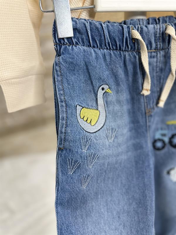 Unisex Çocuk Paçası Ve Beli Lastikli Jean Pantolon