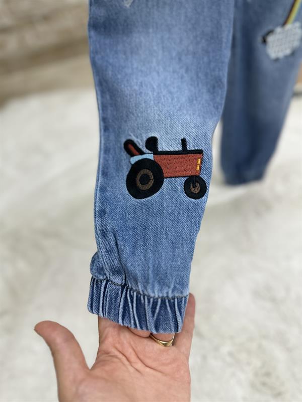 Unisex Çocuk Paçası Ve Beli Lastikli Jean Pantolon