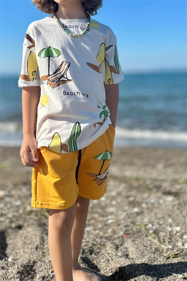 Palmiye Hardal Şortlu Takım