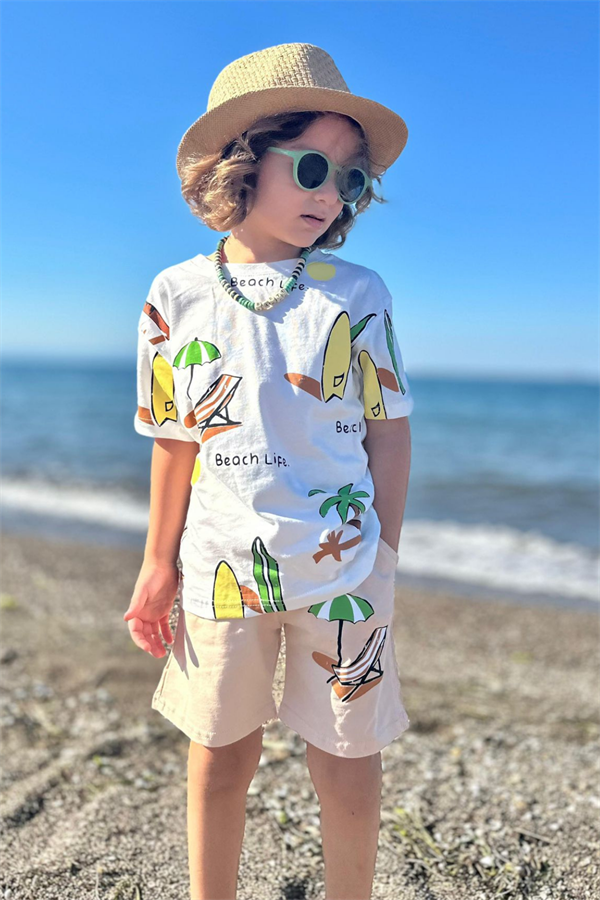 Palmiye Krem Şortlu Takım