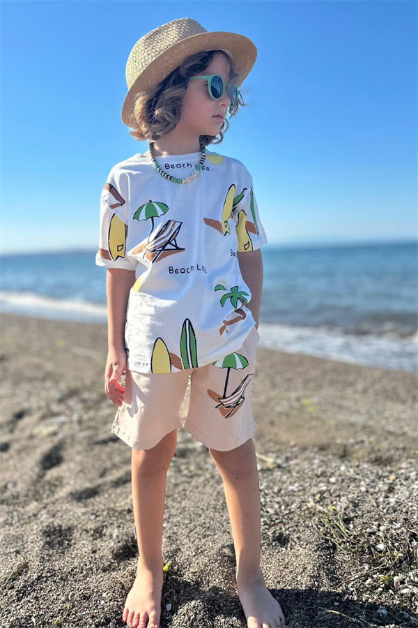 Palmiye Krem Şortlu Takım